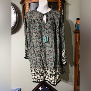 Natural Life Acorn Floral Key Hole 3/4 Sleeve Dress Small